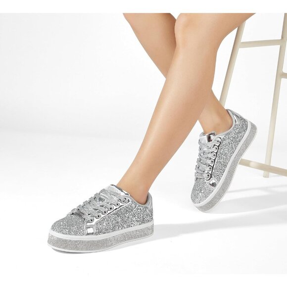 🆕Women Silver Sparkly Bling Shiny Dressy Bedazzled Wedding Soft Fashion Walking - Picture 8 of 9